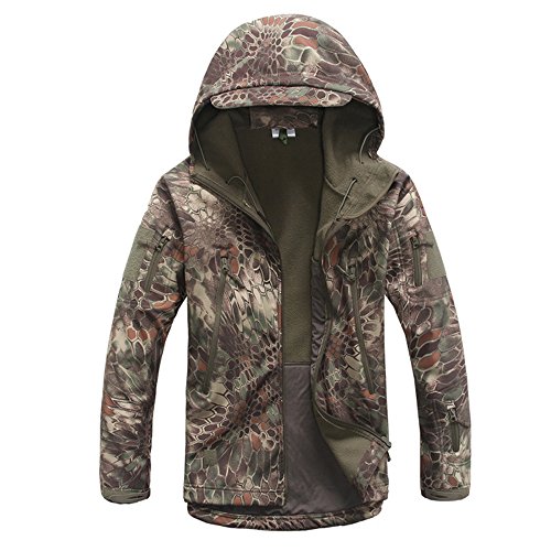 Eglemall Men's Outdoor Hunting Soft Shell Waterproof Tactical Fleece Jackets (XXL, Python Green)