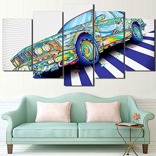 MAOYYM1 Canvas Pictures Home Decorative 5 Pieces Psychedelic Car Paintings Wall Artwork Prints Poster Hotel Modular Living Room