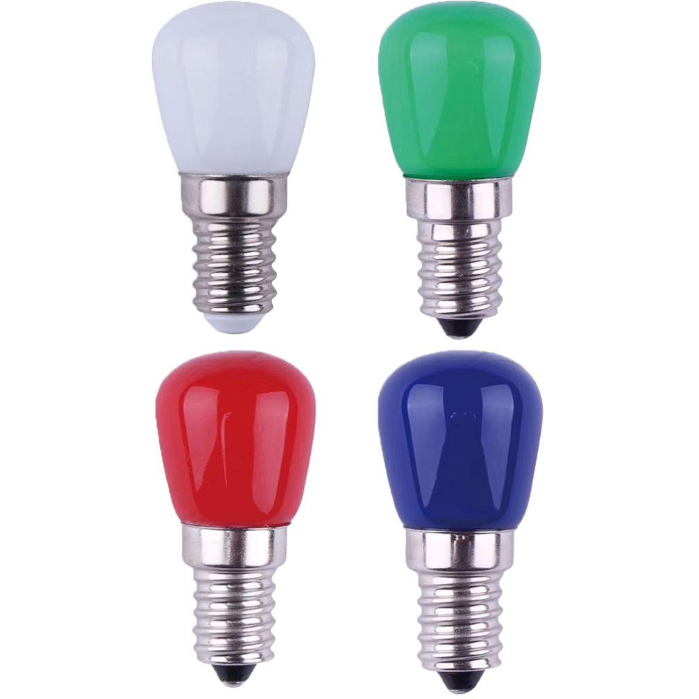 OSALADI 4 Pcs 3W 220V Glass Bulbs Colored Refrigerator Light Small Screw Bulbs Light for Camping Outdoor Patio (White Red Blue Green)
