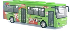Ailejia City Bus Toy Die Cast Pull Back Buses Vehicles Mini Car Diecast Model Car Toys Lights and Music (Green)