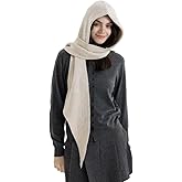 Halemet Women Knit 2-in-1 Hat and Scarf Winter Hat Scarf for Women Warm Shawl Wrap with Hood Balaclava Cap Poncho Neck Warmer