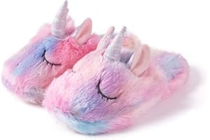 MTZYOA Girls Kids Unicorn Slippers Home Slippers Toddler Cute Plush Fleece Warm Cartoon Indoor Slip on Fluffy Rainbow Shoes for Boys Girls