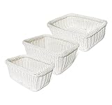 Colorbasket 02386 Hand Woven Waterproof Storage Basket,BPA Free, White, Set of 3