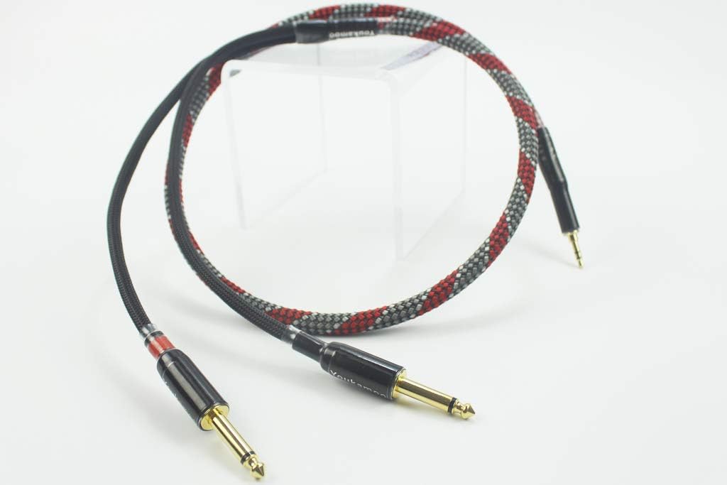 3.5mm 1/8" TRS to Dual 6.35mm 1/4" TS Mono Stereo Silver Plated Y-Cable Splitter Cord 3 FT