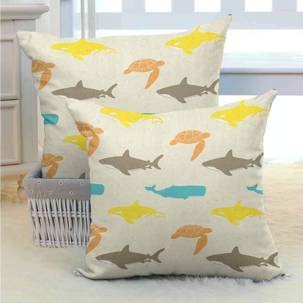 DuckBaby Polyester Pillowcase Sea Animals,Pattern with Whale Shark and Turtle Aquarium Doodle Style Marine Life, Ivory Taupe Peach Bedding Soft Pillowcase Hypoallergenic Pillowcase W20 x L20 inch x 2