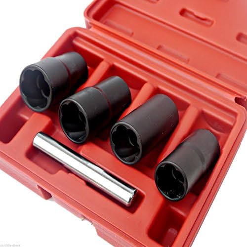 5 Pc Twist Socket Set 4 Damaged Worn Lug Nut and Lock Remover 17,19, 21, 22mm