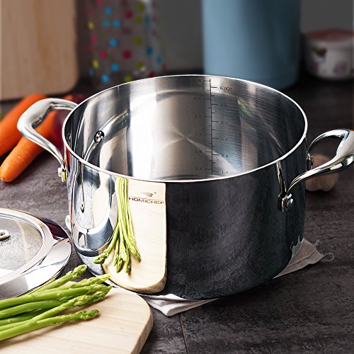 HOMI CHEF Mirror Polished Nickel Free Stainless Steel 6 QT Stock Pot