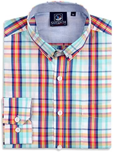Supyach Men's 100% Cotton Long Sleeve Plaid Casual Shirt (2xl Large, MAUI PINK/BLUE MULTI)
