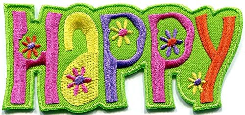 Tkazumi Patch -Happy retro 70s hippie flower power love peace embroidered applique iron-on patch