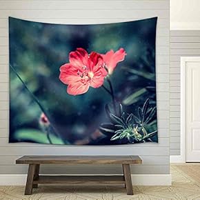 Lovely Pale red Flower on a Meadow - Fabric Wall Tapestry Home Decor - 51x60 inches