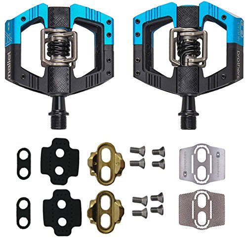 CRANKBROTHERs Crank Brothers Mallet Enduro Bike Pedals (Black/Blue) Premium Cleats Shoe Shields Set Traction