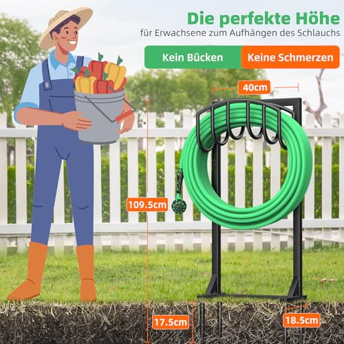 iRhodesy Garden Hose Holder Freestanding 43 Inch Heavy Duty Free Standing Water Hose Holder with 4 Spikes Garden Hose Holder for Up to 45m Hose for Garden Lawn Patio