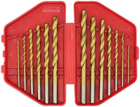 Industrial Titanium Drill Bit Set,Good for Drilling in Steel, Steel Alloy, Wood, Plastic, Metal, and Many Other Materials, 13 Pieces