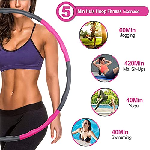 Kedoxi Weighted Hula Hoop & Skipping Rope for Adults, Jumping Rope & Fitness Exercise 8 Section Detachable Hoola Hoops Gift for Women, for Weight Loss, Abdominal Shaping, Home, Office(Pink Gray)