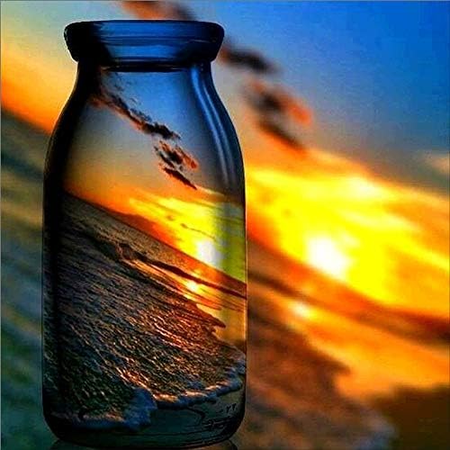 5D Square Diamond Painting, Full Drill Sunset Bottle Landscape Crystals Embroidery DIY Resin Cross Stitch Kit Home Decor Craft