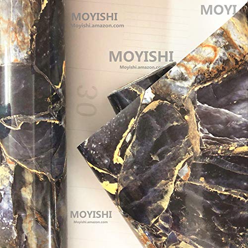 Moyishi Blue Stone Look Marble Gloss Film Vinyl Self Adhesive Counter Top Peel and Stick Wall Decal 12''x79''