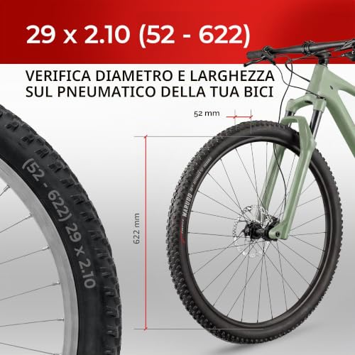 Fincci Bici Copertoni MTB 29 x 2.1 - Set di Nero Pneumatici Pieghevoli 29" con Protezione Antiforatura 1 mm e 2 Camere d'aria 52-622 - Imballaggio Gomme 29" per Gravel & Mountain & E bike