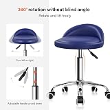 KKTONER PU Leather Round Rolling Stool with Back Rest Blue 360 Swivel 46-62cm view 4