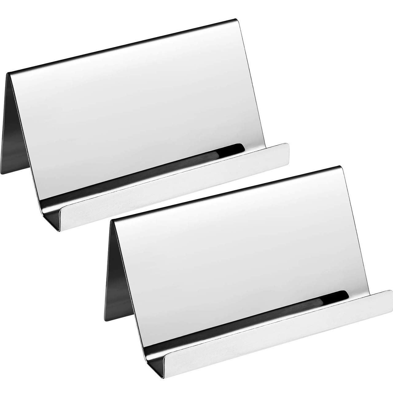 ZHANGTING 2PCS Stainless Steel Business Card Holders, Desktop Card Display Business Card Rack Organizer for Desk Office Business Card Stand Collection Organizer, Name Card, Hotel Reception (Silver)
