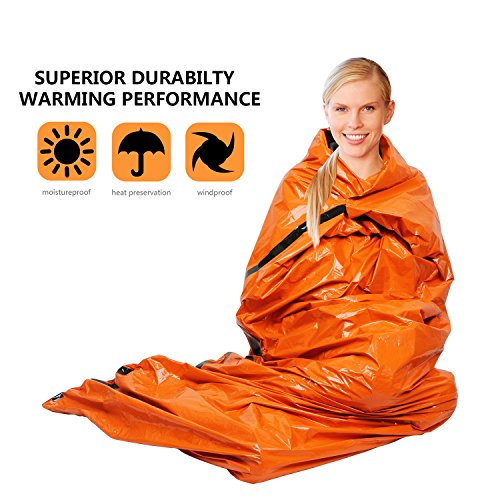 Emergency Survival Sleeping Bag Bivy Sack 2 Pack Waterproof Mylar Thermal Blanket up to 90% Heat Retention, Survival Gear for Outdoors Camping Backpacking First Aid - 84" x 36"