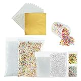 KOMIWOO 107 Pack Slime Kit - 100 Sheets Imitation Gold Leaf, Fishbowl Beads Fish Bowl 3.5oz, Slushie Beads 3.5oz, Colorful Styrofoam Foam Balls 10000pcs Fake Sprinkles, Fruit Splice, Glitter Sequins