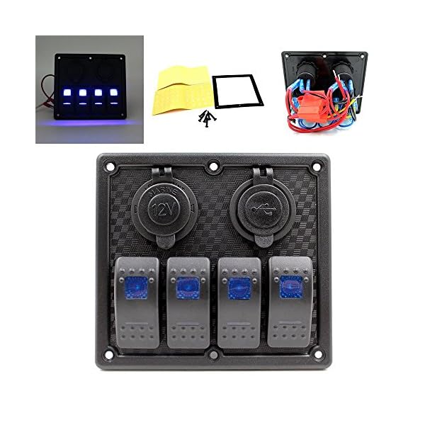 DCFlat-5-Pin-4-Gang-LED-Car-Marine-Boat-Rocker-Switch-Panel-Dual-USB-Waterproof-Power-Socket