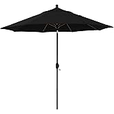 California Umbrella 12-Year-Non-Fading, 9Ft Premium Sunbrella Patio Umbrella, Hand-Crank, Button-Tilt, Bronze Frame, Black Fabric