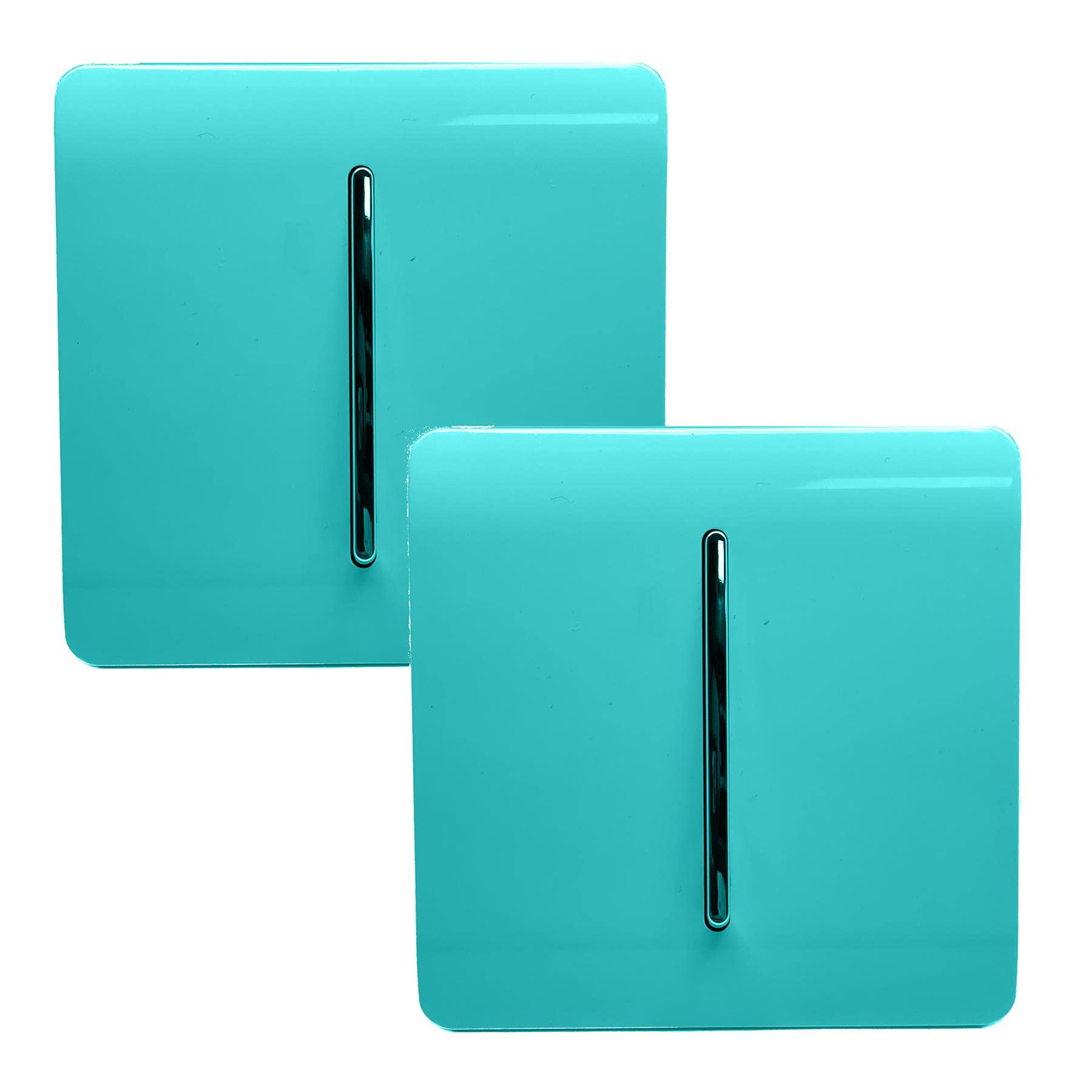 Trendi 1 Gang 2 Way Artistic Modern Glossy 10 Amp Rocker Tactile Light Switch Bright Teal (2 Pack)