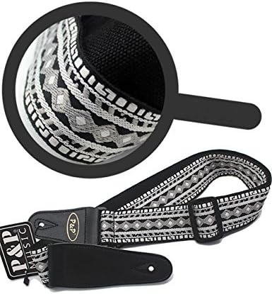 ATIDY Guitar Strap, Classical National Style Strap - Adjustable Strap for Guitar Bass Folk Guitar Electric Guitar (Silver)