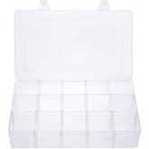 Gospire 15 Large Grids Clear Plastic Box Organizer with Removable Dividers | Storage Container for Beads, Art DIY Craft, Jewelry, Fishing Tackles Parts, 15 Grids, Clear