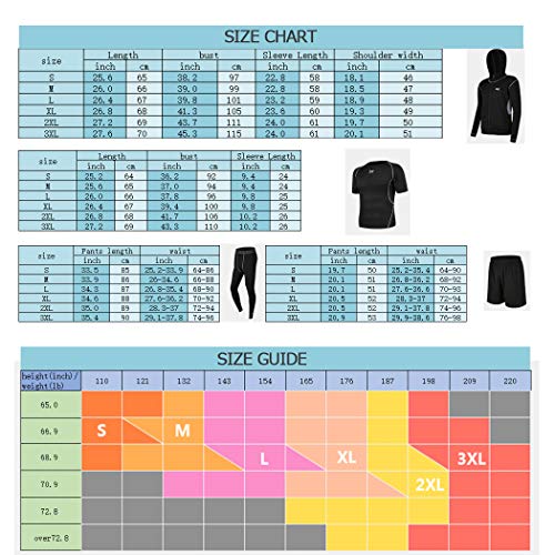 BUYJYA 5Pcs Men's Workout Set with Pants, Long Sleeve Shirts,Shorts,Jacket and Short Sleeve Space Blue