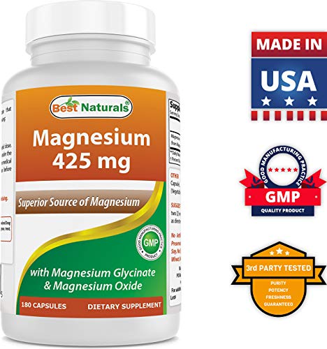 Best Naturals Magnesium 425 mg 180 Veggie Capsules - High Absorption Magnesium Glycinate & Magnesium Oxide Chelated, Non-GMO, Gluten Free Muscle Relax (180 Count (Pack of 1))