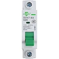 ZGLEDUN AC Miniature Circuit Breaker, 1 Pole 20 Amp, 120/240VAC, 6kA Din Rail Mount Breaker with Thermal Magnetic Trip, DZ47-