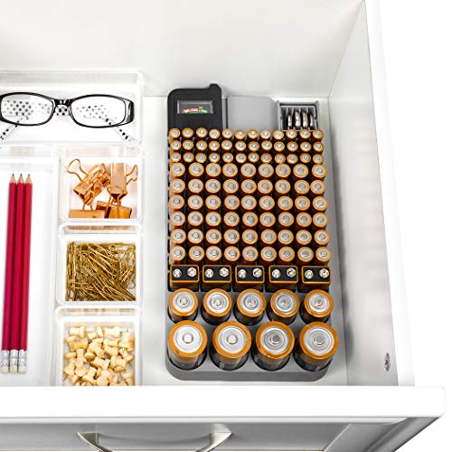 Richards Homewares GREY/110 Piece Richards Organizer with Energy Tester, Holds 109 Different Sizes for AAA, AA, 9V, C, D, and Button Battery, Grey - Thumbnail 4