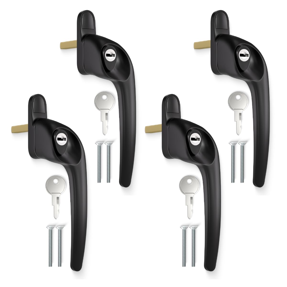 Bwintech 4 Pcs Offset Black UPVC Aluminium Window Handle,Right Hand, 43mm Spindle for Indoor and Outdoor UPVC Window