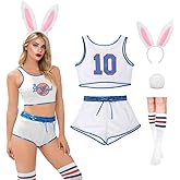 JOGSHR Womens Halloween Bunny Jersey Set 90s Adult Basketball Costume Space Movie Outfit &amp; Shorts White XS-XXL