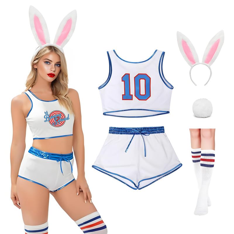 Photo 1 of **MAJOR DAMAGE**
JOGSHR Womens Halloween Bunny Jersey Set 90s Adult Basketball Costume Space Movie Outfit & Shorts Bodycon White Large