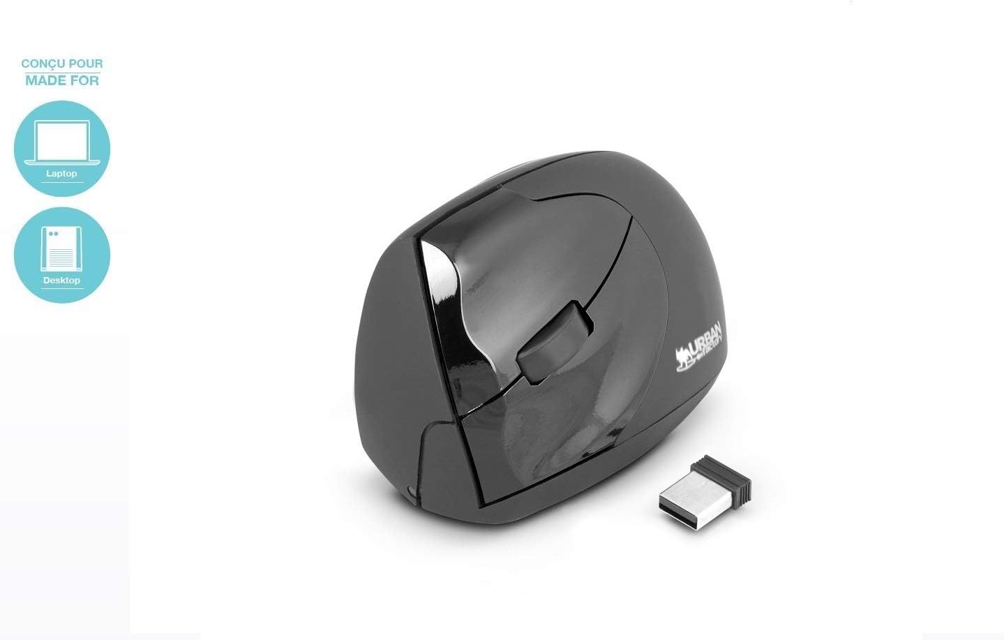 Urban Factory Souris Wireless Ergo Mouse (pour gaucher), black / grey - Image 3