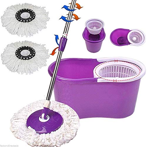 image for PrimeTrendz Easy Magic Floor Mop 360° Bucket 2 Heads Microfiber Spin 
