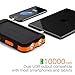 Solar Charger,Providing 10000mAh Solar Charger External Backup Battery,with Dual USB Ports,2LED Flashlights,Carabiner and Compass,Charging for Smartphones,iPad,Tablet,Camera (Black and Orange)