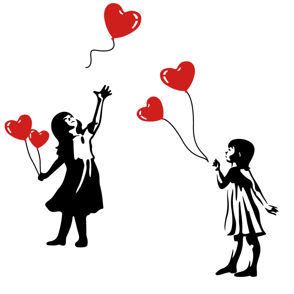 SUPERDANT Banksy Wall Stickers Balloon Girl Wall Decals Abstraction Vinyl Stickers Banksy Style Graffiti Peel and Stick for Bedroom Living Room Valentine's Day Decoration