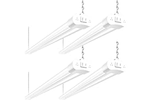 hykolity 4 Pack Linkable LED Shop Light, 4FT 42W [250W Equivalent], 4400lm, 5000K Daylight, with Plug, Utility Light Fixture, Hanging or Surface Mount, White