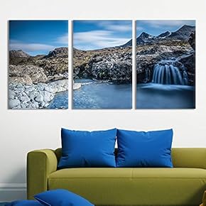 3 Panel Landscape Cascading Waterfall in Rocky Mountain...