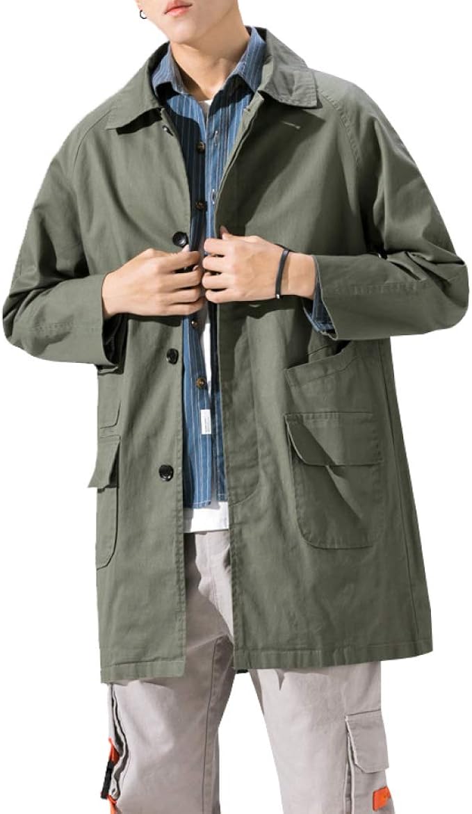 Amazon M 5xl メンズコート トレンチコート 春秋 ロング丈 防風 防寒 スプリングコート 長袖 大きいサイズ ゆったり スタイリッシュ かっこいい カジュアル 通勤 通学 アウトドア ステンカラーコート 無地 ブラック グリーン コート ジャケット 通販