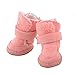 4Pcs Lovely Warm Adjustable Pet Dog Puppy Winter Cotton Anti-slip Snow Cozy Shoes Boots (Pink, Small)