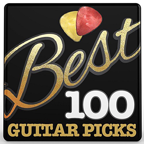 Best Guitar Picks (HUGE 100 VALUE PACK) Unique Designs in Assorted Colors & Celluloid Finish- 3 Different Sizes Light/Thin, Medium, Heavy/Thick - Awesome for Acoustic, Bass, or Electric Guitars
