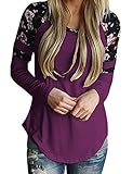 Women's Floral Long Sleeves Tops Tees Lady Casual Spring Blouse Fall Shirt for Women (Purple,L)