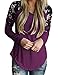 Women's Floral Long Sleeves Tops Tees Lady Casual Spring Blouse Fall Shirt for Women (Purple,L)