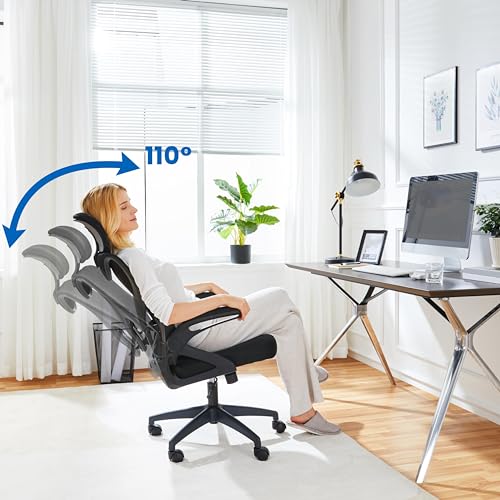 Yaheetech Ergonomic Computer Desk Chair, High Back Home Office Chair with Flip-up Armrest and Lumbar Support for Home Study or Manager Work Black