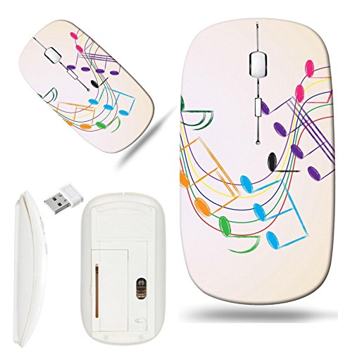 Luxlady Wireless Mouse White Base Travel 2.4G Wireless Mice with USB Receiver, 1000 DPI for notebook, pc, laptop, computer, macdesign IMAGE ID 27454076 Multicolour musical notes staff background Vecto